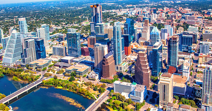 The Austin skyline along the Colorado river